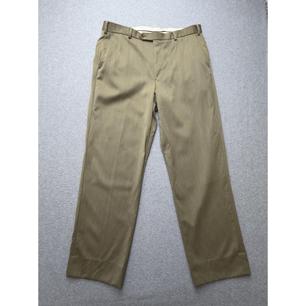 Brooks Brothers Dress Pants Mens 36x30 Beige Wool Flat Front Straight Leg Lined